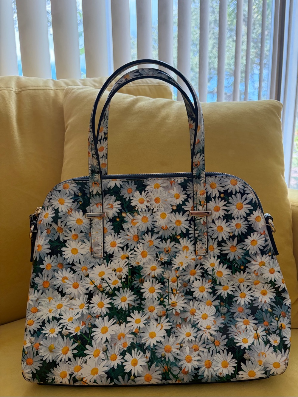 kate spade White, Yellow & Green Daisy Print Dome Satchel Bag
